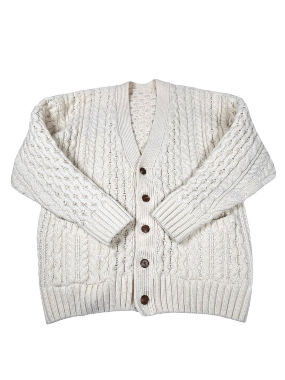 Chunky Oversized Fisherman Cable Knit Wool Cardigan S Heritage Preppy